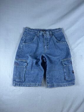 Vintage Y2K No Boundaries Denim Cargo Shorts Mens 34 Blue Baggy Utility Jorts